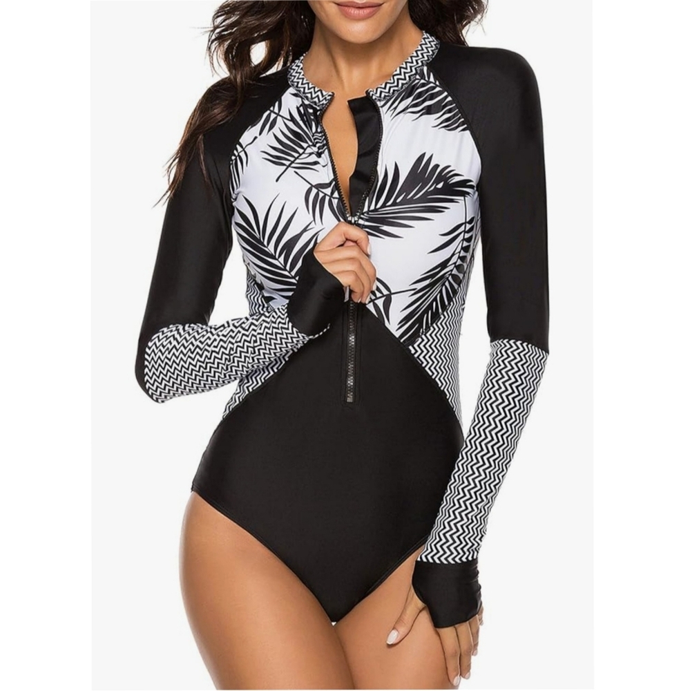 Womens Athletic One Piece Swimsuits LongSleeve Swimsuit Sports Surfing Swimwear